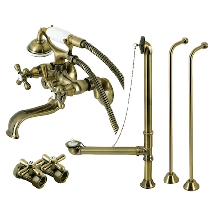 Kingston Brass CCK225AB Tub Wall Mount Clawfoot Tub Faucet Package with Supply Line, Antique Brass CCK225AB